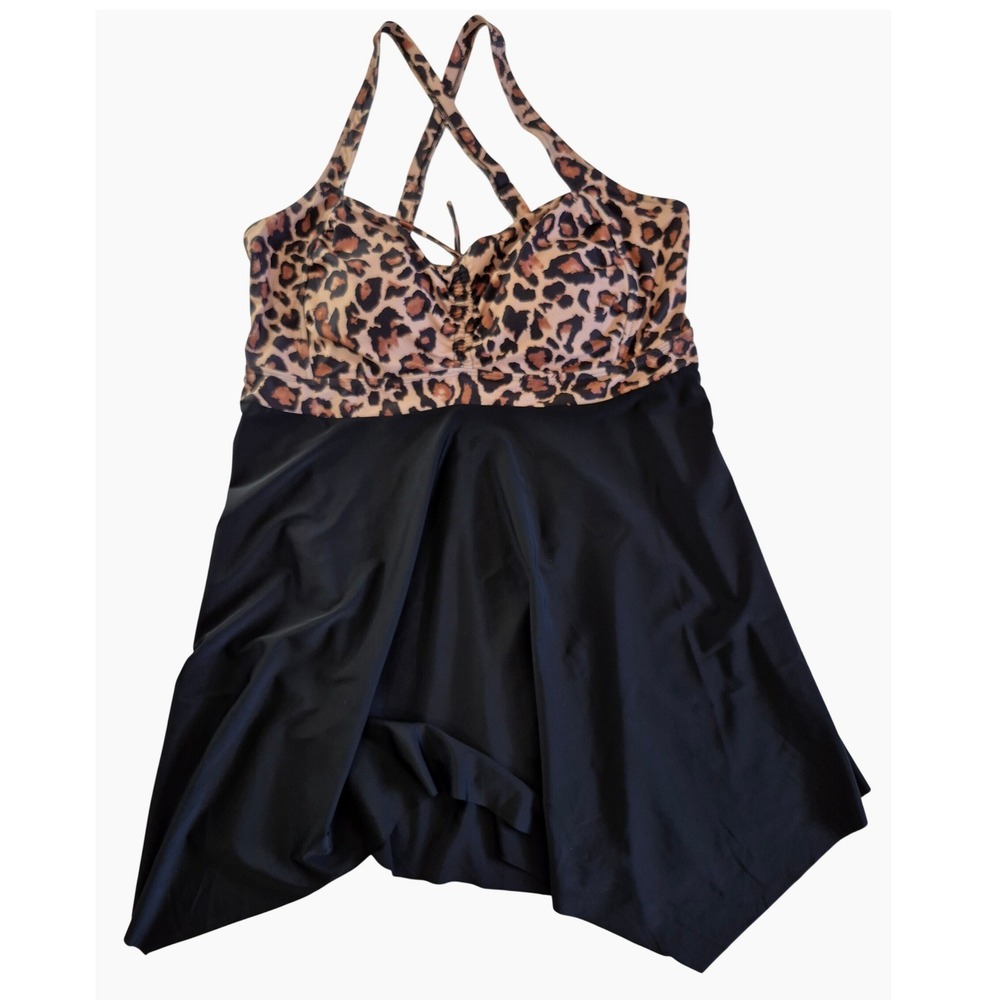 Daci Leopard Print Swim Dress‎ Top Black Plus Size 22W NEW